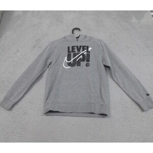 Nike 3BRAND Hoodie Youth Medium Gray Level Up Swoosh Pullover Sweatshirt Kids
